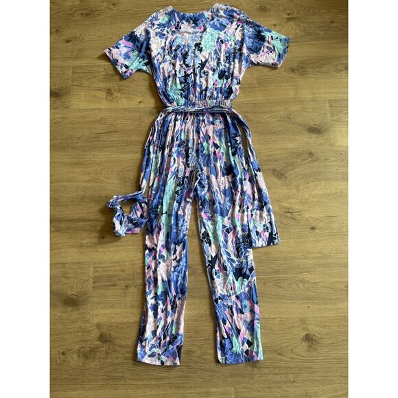 LILLY PULITZER Maliah Tie Waist Jumpsuit In Iris Blue Giraffic Park Size XXSmall - Picture 6 of 6